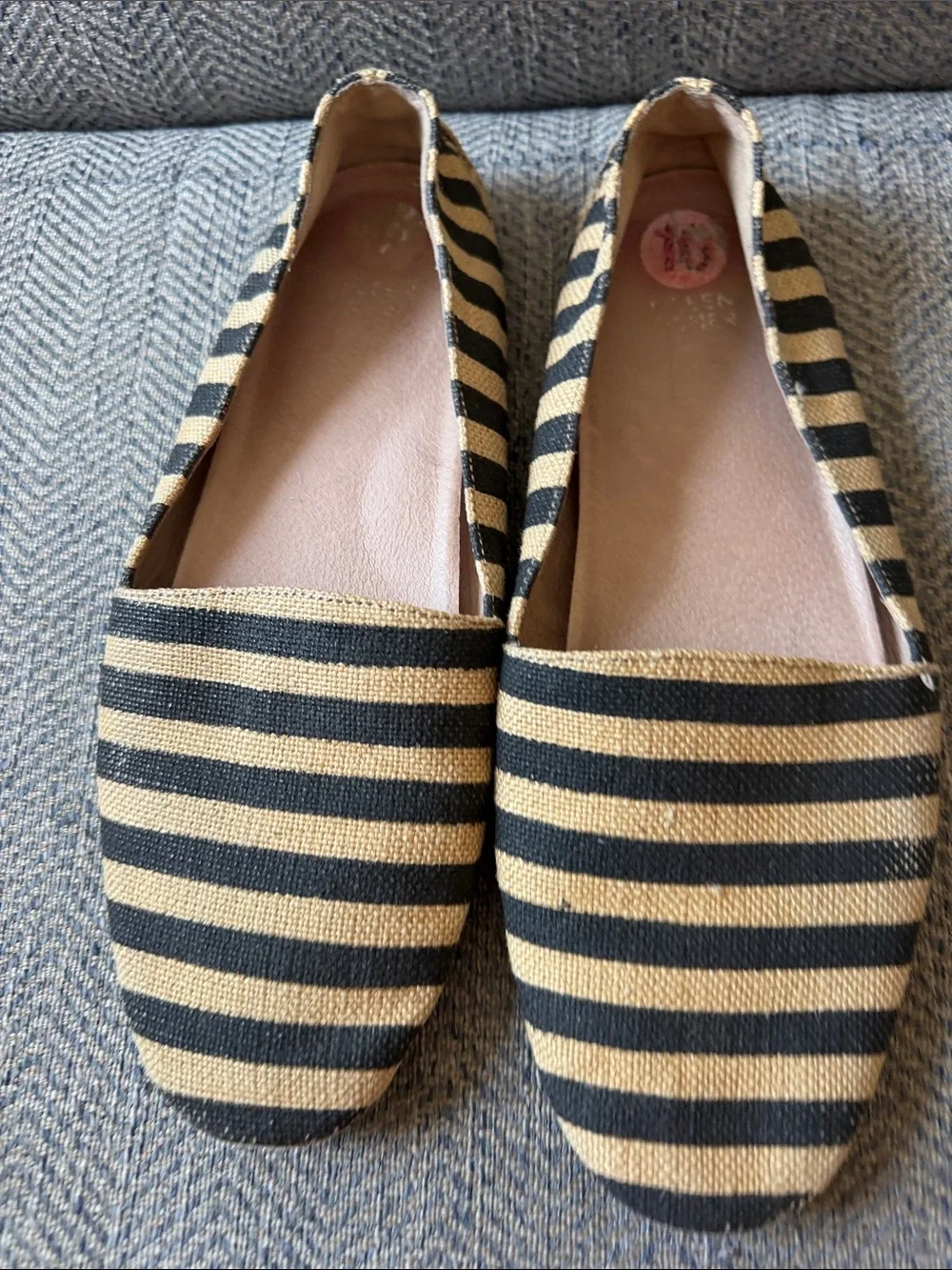 Eileen Fisher Burlap Black Strap Tan Jute Driving Shoes Size: 10
